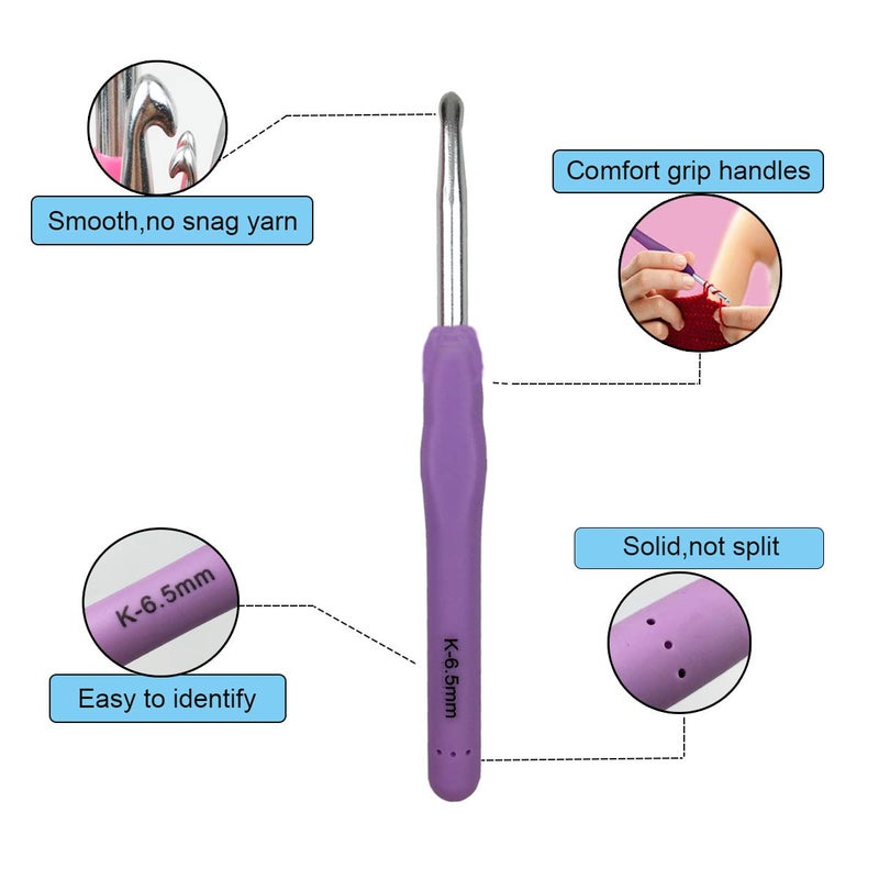 Mdoker Extra Long Crochet Hooks,Ergonomic Grip Soft Handles for Handmade DIY Crocheting,Crochet Hook Needles for Arthritic Hands,Size K/10.5(6.5MM) - Image 2